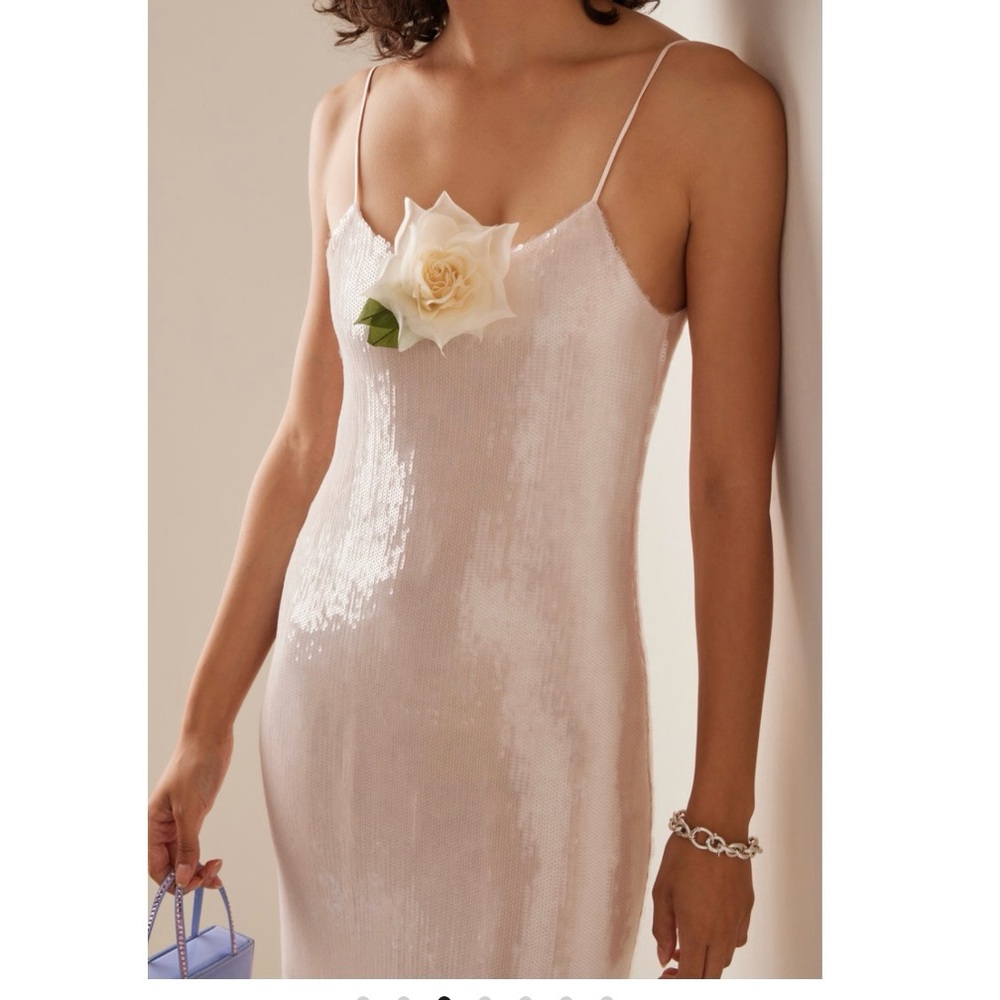 Rodarte translucent nude sequin slip Floral appliqué gown size 4 - Picture 4 of 14